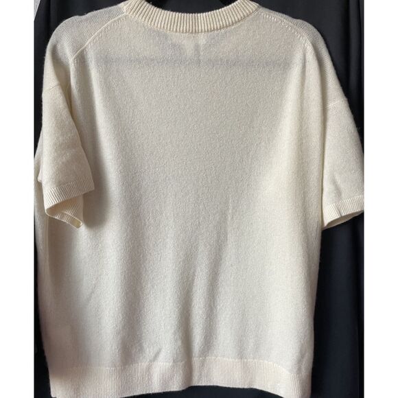 New NORDSTROM Short Sleeve Cashmere Sweater in Ivory Pristine Size Large - Picture 4 of 6